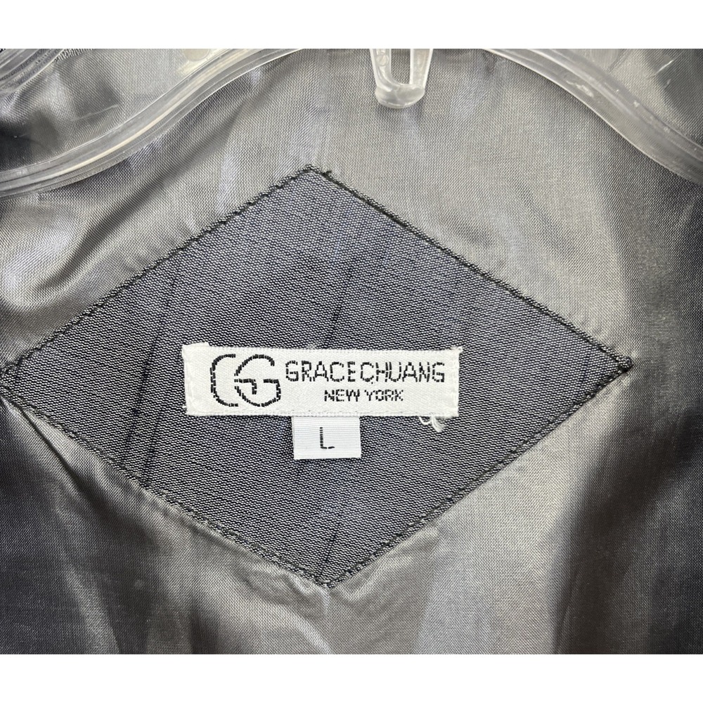 Grace Chuang New York Jacket Blazer Size L Vintage Silk Blend Gray Floral - Picture 5 of 10